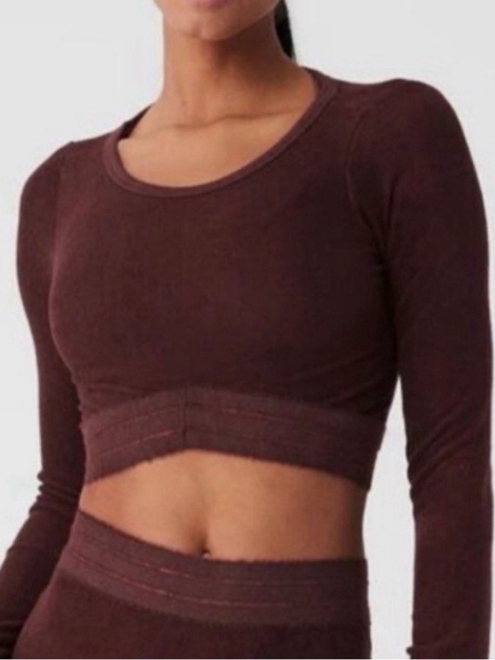 Alo terry cloth cozy cuddle top in cherry brown